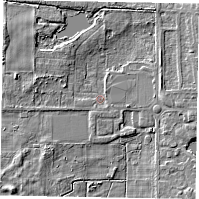 Shaded relief map of the ground around DN172AL, computed from Environment Agency LiDAR. The ground here sits at about 3 m above sea level and falls 6 m across the surrounding 800 m. Surface water reaching this point runs off ground lying to the west-north-west, 5.3 m higher.