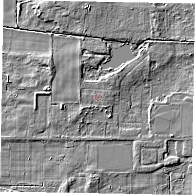 Shaded relief map of the ground around DN172AP, computed from Environment Agency LiDAR. The ground here sits at about 4 m above sea level and falls 6 m across the surrounding 800 m. Surface water reaching this point runs off ground lying to the south-west, 1.7 m higher.