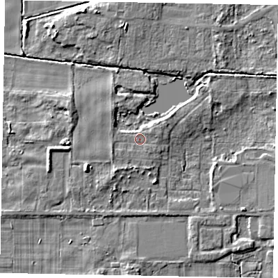 Shaded relief map of the ground around DN172AR, computed from Environment Agency LiDAR. The ground here sits at about 4 m above sea level and falls 6 m across the surrounding 800 m. Surface water reaching this point runs off ground lying to the north-east, 3.7 m higher.