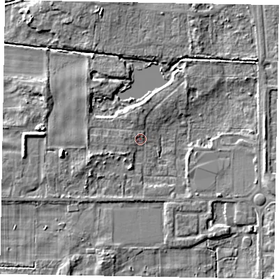 Shaded relief map of the ground around DN172AW, computed from Environment Agency LiDAR. The ground here sits at about 4 m above sea level and falls 6 m across the surrounding 800 m. Surface water reaching this point runs off ground lying to the west, 5.3 m higher.