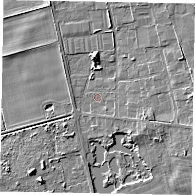 Shaded relief map of the ground around DN172AX, computed from Environment Agency LiDAR. The ground here sits at about 4 m above sea level and falls 12 m across the surrounding 800 m. Surface water reaching this point runs off ground lying to the east-south-east, 3.2 m higher.