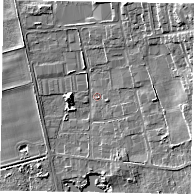 Shaded relief map of the ground around DN172AZ, computed from Environment Agency LiDAR. The ground here sits at about 5 m above sea level and falls 15 m across the surrounding 800 m. Surface water reaching this point runs off ground lying to the east-south-east, 7.3 m higher.