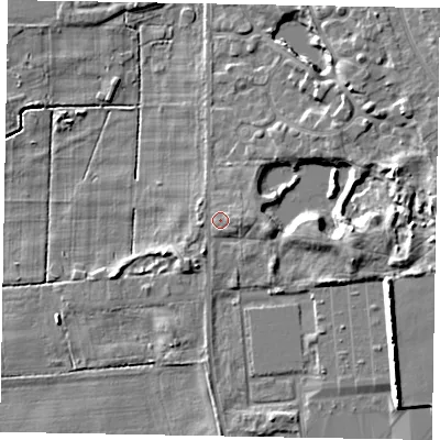 Shaded relief map of the ground around DN172BN, computed from Environment Agency LiDAR. The ground here sits at about 5 m above sea level and falls 10 m across the surrounding 800 m. Surface water reaching this point runs off ground lying to the east, 1.4 m higher.