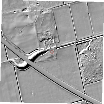 Shaded relief map of the ground around DN172BS, computed from Environment Agency LiDAR. The ground here sits at about 3 m above sea level and falls 11 m across the surrounding 800 m. Surface water reaching this point runs off ground lying to the north-west, 1.2 m higher.