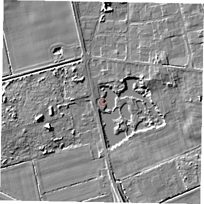 Shaded relief map of the ground around DN172BT, computed from Environment Agency LiDAR. The ground here sits at about 3 m above sea level and falls 8 m across the surrounding 800 m. Surface water reaching this point runs off ground lying to the north, 2.1 m higher.
