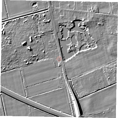 Shaded relief map of the ground around DN172BU, computed from Environment Agency LiDAR. The ground here sits at about 4 m above sea level and falls 13 m across the surrounding 800 m. Surface water reaching this point runs off ground lying to the south-south-east, 10.6 m higher.