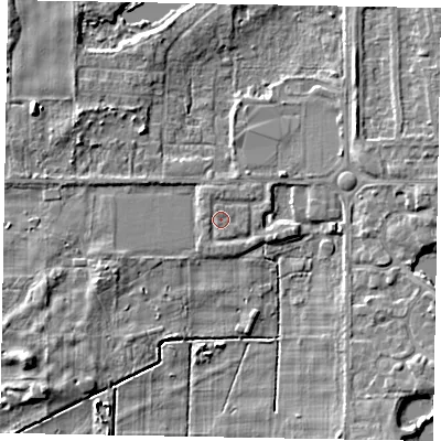Shaded relief map of the ground around DN172EA, computed from Environment Agency LiDAR. The ground here sits at about 4 m above sea level and falls 6 m across the surrounding 800 m. Surface water reaching this point runs off ground lying to the north-north-west, 0.9 m higher.