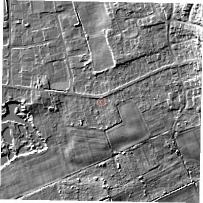 Shaded relief map of the ground around DN172SX, computed from Environment Agency LiDAR. The ground here sits at about 8 m above sea level and falls 25 m across the surrounding 800 m. Surface water reaching this point runs off ground lying to the east-north-east, 10.8 m higher.