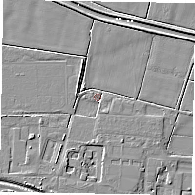 Shaded relief map of the ground around DN173EW, computed from Environment Agency LiDAR. The ground here sits at about 1 m above sea level and falls 7 m across the surrounding 800 m. Surface water reaching this point runs off ground lying to the south-south-west, 4.6 m higher.