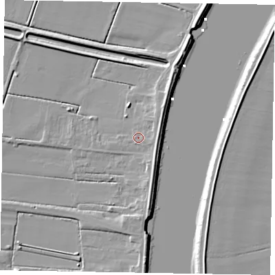 Shaded relief map of the ground around DN173EX, computed from Environment Agency LiDAR. The ground here sits at about 3 m above sea level and falls 7 m across the surrounding 800 m. Surface water reaching this point runs off ground lying to the north-east, 2.2 m higher.