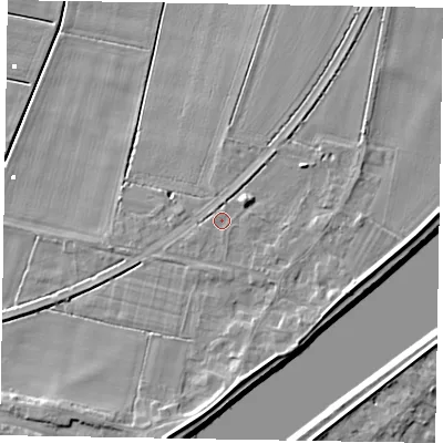 Shaded relief map of the ground around DN173HA, computed from Environment Agency LiDAR. The ground here sits at about 3 m above sea level and falls 8 m across the surrounding 800 m. Surface water reaching this point runs off ground lying to the south-east, 3.0 m higher.