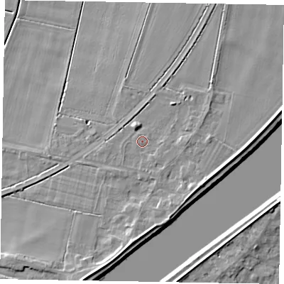 Shaded relief map of the ground around DN173HB, computed from Environment Agency LiDAR. The ground here sits at about 4 m above sea level and falls 8 m across the surrounding 800 m. Surface water reaching this point runs off ground lying to the south-south-east, 0.8 m higher.