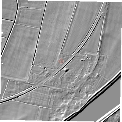 Shaded relief map of the ground around DN173HN, computed from Environment Agency LiDAR. The ground here sits at about 3 m above sea level and falls 8 m across the surrounding 800 m. Surface water reaching this point runs off ground lying to the east-north-east, 1.1 m higher.