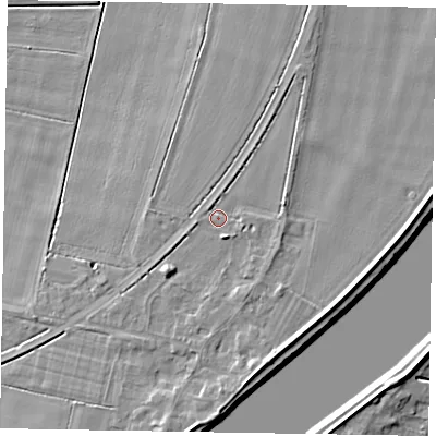 Shaded relief map of the ground around DN173HP, computed from Environment Agency LiDAR. The ground here sits at about 3 m above sea level and falls 8 m across the surrounding 800 m. Surface water reaching this point runs off ground lying to the south-south-east, 3.7 m higher.