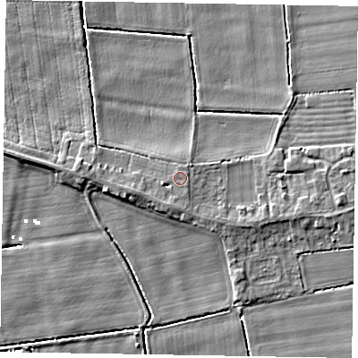 Shaded relief map of the ground around DN173JJ, computed from Environment Agency LiDAR. The ground here sits at about 3 m above sea level and falls 5 m across the surrounding 800 m. Surface water reaching this point runs off ground lying to the south-south-west, 1.2 m higher.