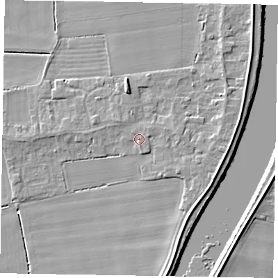 Shaded relief map of the ground around DN173JZ, computed from Environment Agency LiDAR. The ground here sits at about 4 m above sea level and falls 7 m across the surrounding 800 m. Surface water reaching this point runs off ground lying to the south, 1.1 m higher.