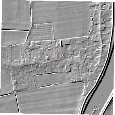 Shaded relief map of the ground around DN173LA, computed from Environment Agency LiDAR. The ground here sits at about 4 m above sea level and falls 7 m across the surrounding 800 m. Surface water reaching this point runs off ground lying to the south-south-east, 0.6 m higher.