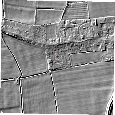 Shaded relief map of the ground around DN173LF, computed from Environment Agency LiDAR. The ground here sits at about 2 m above sea level and falls 7 m across the surrounding 800 m. Surface water reaching this point runs off ground lying to the north-north-west, 1.7 m higher.