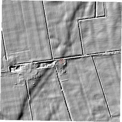 Shaded relief map of the ground around DN173LJ, computed from Environment Agency LiDAR. The ground here sits at about 1 m above sea level and falls 3 m across the surrounding 800 m. Surface water reaching this point runs off ground lying to the west-south-west, 1.0 m higher.