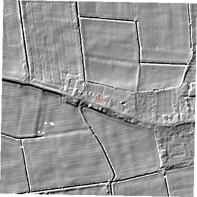 Shaded relief map of the ground around DN173LQ, computed from Environment Agency LiDAR. The ground here sits at about 2 m above sea level and falls 5 m across the surrounding 800 m. Surface water reaching this point runs off ground lying to the south-east, 1.3 m higher.