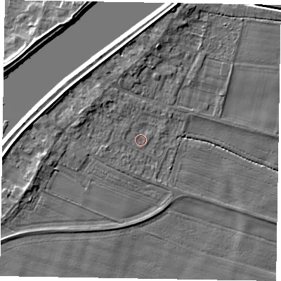 Shaded relief map of the ground around DN173LW, computed from Environment Agency LiDAR. The ground here sits at about 3 m above sea level and falls 6 m across the surrounding 800 m. Surface water reaching this point runs off ground lying to the north-west, 2.6 m higher.