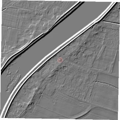 Shaded relief map of the ground around DN173LY, computed from Environment Agency LiDAR. The ground here sits at about 5 m above sea level and falls 6 m across the surrounding 800 m. Surface water reaching this point runs off ground lying to the north, 1.7 m higher.