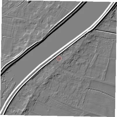 Shaded relief map of the ground around DN173LZ, computed from Environment Agency LiDAR. The ground here sits at about 5 m above sea level and falls 6 m across the surrounding 800 m. Surface water reaching this point runs off ground lying to the north-north-east, 2.1 m higher.