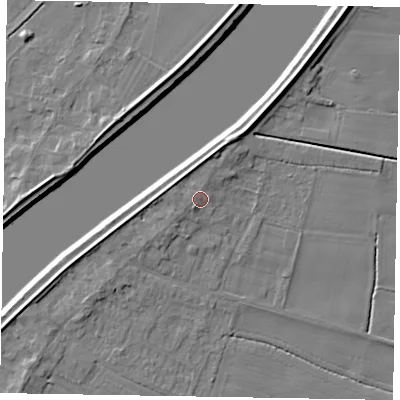 Shaded relief map of the ground around DN173NA, computed from Environment Agency LiDAR. The ground here sits at about 5 m above sea level and falls 6 m across the surrounding 800 m. Surface water reaching this point runs off ground lying to the west-north-west, 1.3 m higher.