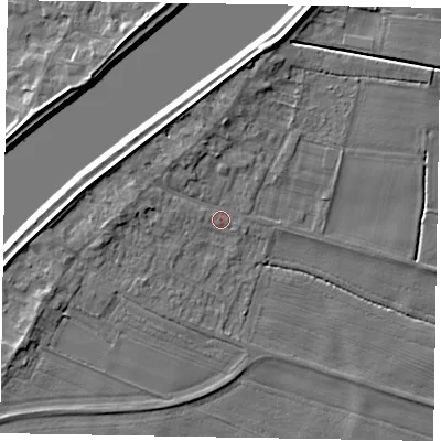 Shaded relief map of the ground around DN173NB, computed from Environment Agency LiDAR. The ground here sits at about 3 m above sea level and falls 6 m across the surrounding 800 m. Surface water reaching this point runs off ground lying to the north-west, 3.1 m higher.