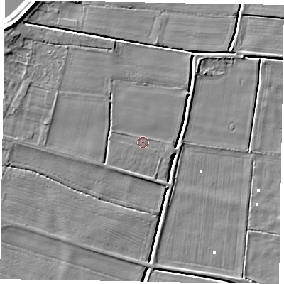 Shaded relief map of the ground around DN173ND, computed from Environment Agency LiDAR. The ground here sits at about 2 m above sea level and falls 8 m across the surrounding 800 m. Surface water reaching this point runs off ground lying to the west, 0.9 m higher.