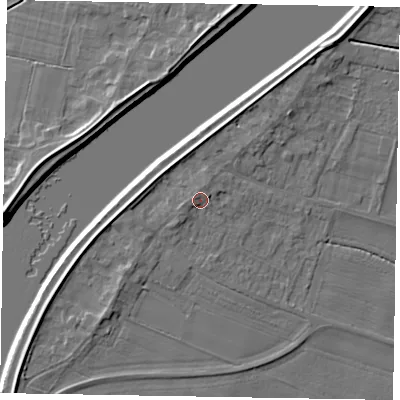 Shaded relief map of the ground around DN173NE, computed from Environment Agency LiDAR. The ground here sits at about 5 m above sea level and falls 6 m across the surrounding 800 m. Surface water reaching this point runs off ground lying to the north-north-west, 1.8 m higher.