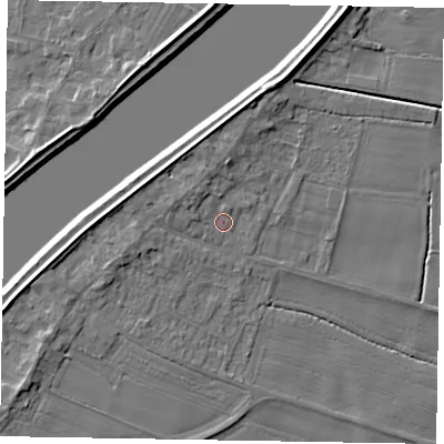 Shaded relief map of the ground around DN173NJ, computed from Environment Agency LiDAR. The ground here sits at about 4 m above sea level and falls 6 m across the surrounding 800 m. Surface water reaching this point runs off ground lying to the north-west, 2.0 m higher.