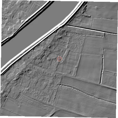 Shaded relief map of the ground around DN173NL, computed from Environment Agency LiDAR. The ground here sits at about 3 m above sea level and falls 7 m across the surrounding 800 m. Surface water reaching this point runs off ground lying to the north-west, 2.5 m higher.