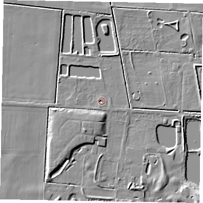 Shaded relief map of the ground around DN173PN, computed from Environment Agency LiDAR. The ground here sits at about 3 m above sea level and falls 8 m across the surrounding 800 m. Surface water reaching this point runs off ground lying to the south, 0.8 m higher.