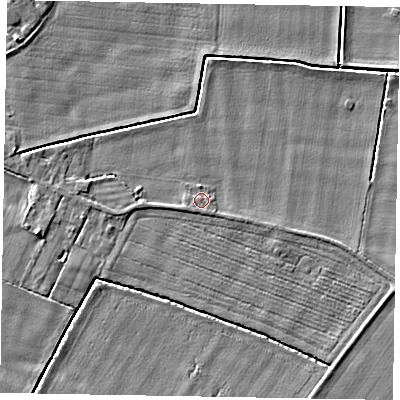 Shaded relief map of the ground around DN174AG, computed from Environment Agency LiDAR. The ground here sits at about 3 m above sea level and falls 4 m across the surrounding 800 m. Surface water reaching this point runs off ground lying to the south-south-east, 0.7 m higher.