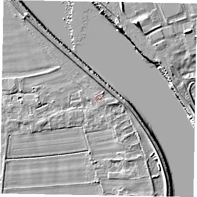 Shaded relief map of the ground around DN174AJ, computed from Environment Agency LiDAR. The ground here sits at about 5 m above sea level and falls 10 m across the surrounding 800 m. Surface water reaching this point runs off ground lying to the east, 2.3 m higher.