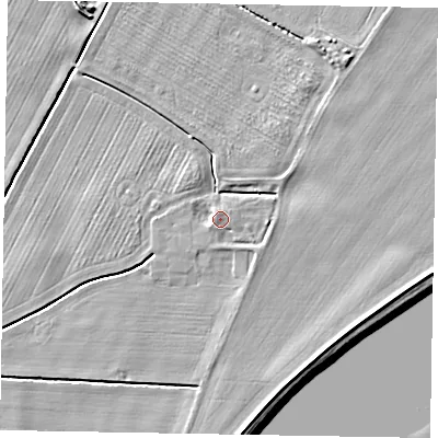Shaded relief map of the ground around DN174AQ, computed from Environment Agency LiDAR. The ground here sits at about 4 m above sea level and falls 7 m across the surrounding 800 m. Surface water reaching this point runs off ground lying to the west-south-west, 0.9 m higher.