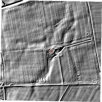 Shaded relief map of the ground around DN174AR, computed from Environment Agency LiDAR. The ground here sits at about 3 m above sea level and falls 5 m across the surrounding 800 m. Surface water reaching this point runs off ground lying to the east-north-east, 0.7 m higher.