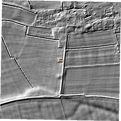 Shaded relief map of the ground around DN174AZ, computed from Environment Agency LiDAR. The ground here sits at about 3 m above sea level and falls 5 m across the surrounding 800 m. Surface water reaching this point runs off ground lying to the east, 0.9 m higher.