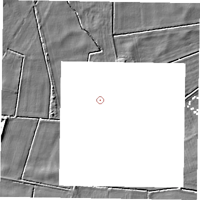 Shaded relief map of the ground around DN174BH, computed from Environment Agency LiDAR. and falls 5 m across the surrounding 800 m.