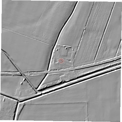 Shaded relief map of the ground around DN174BS, computed from Environment Agency LiDAR. The ground here sits at about 2 m above sea level and falls 5 m across the surrounding 800 m. Surface water reaching this point runs off ground lying to the south-south-east, 1.5 m higher.