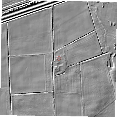 Shaded relief map of the ground around DN174BT, computed from Environment Agency LiDAR. The ground here sits at about 3 m above sea level and falls 5 m across the surrounding 800 m. Surface water reaching this point runs off ground lying to the east-south-east, 1.0 m higher.