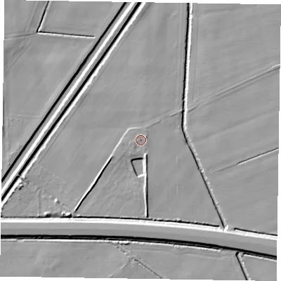 Shaded relief map of the ground around DN174BZ, computed from Environment Agency LiDAR. The ground here sits at about 4 m above sea level and falls 6 m across the surrounding 800 m. Surface water reaching this point runs off ground lying to the south-west, 0.6 m higher.