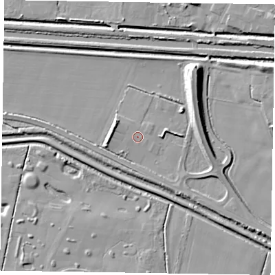 Shaded relief map of the ground around DN174DD, computed from Environment Agency LiDAR. The ground here sits at about 3 m above sea level and falls 10 m across the surrounding 800 m. Surface water reaching this point runs off ground lying to the west-north-west, 2.8 m higher.
