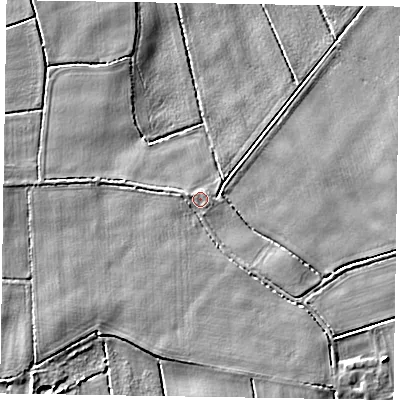 Shaded relief map of the ground around DN174DE, computed from Environment Agency LiDAR. The ground here sits at about 3 m above sea level and falls 5 m across the surrounding 800 m. Surface water reaching this point runs off ground lying to the west-north-west, 0.6 m higher.