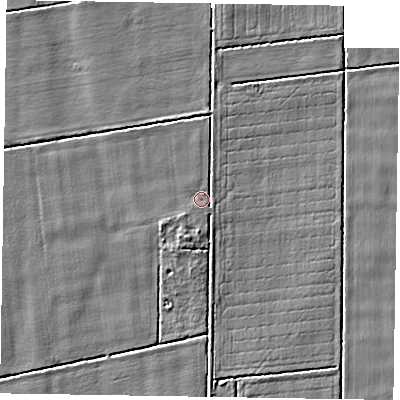 Shaded relief map of the ground around DN174DG, computed from Environment Agency LiDAR. The ground here sits at about 2 m above sea level and falls 3 m across the surrounding 800 m. Surface water reaching this point runs off ground lying to the south-east, 0.6 m higher.
