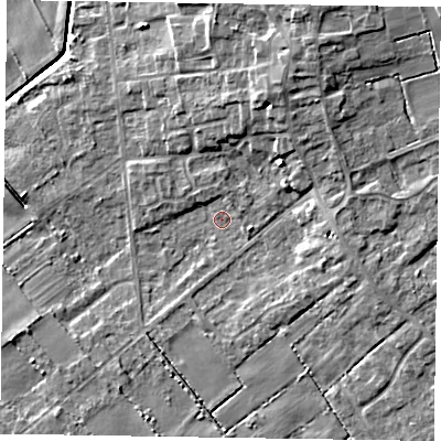 Shaded relief map of the ground around DN174DY, computed from Environment Agency LiDAR. The ground here sits at about 2 m above sea level and falls 8 m across the surrounding 800 m. Surface water reaching this point runs off ground lying to the north-north-east, 6.5 m higher.
