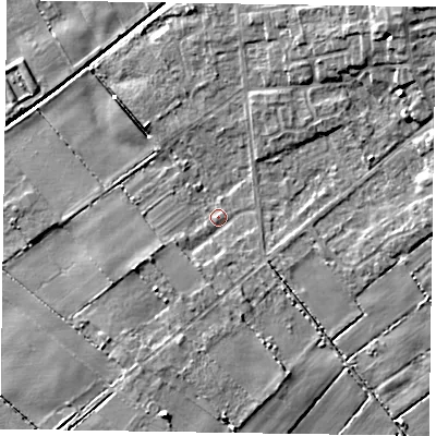 Shaded relief map of the ground around DN174EG, computed from Environment Agency LiDAR. The ground here sits at about 2 m above sea level and falls 8 m across the surrounding 800 m. Surface water reaching this point runs off ground lying to the north-east, 6.2 m higher.