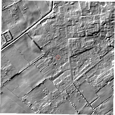 Shaded relief map of the ground around DN174EH, computed from Environment Agency LiDAR. The ground here sits at about 1 m above sea level and falls 8 m across the surrounding 800 m. Surface water reaching this point runs off ground lying to the north-east, 6.4 m higher.