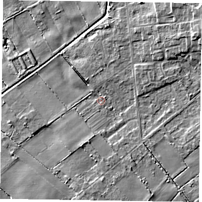 Shaded relief map of the ground around DN174EJ, computed from Environment Agency LiDAR. The ground here sits at about 1 m above sea level and falls 8 m across the surrounding 800 m. Surface water reaching this point runs off ground lying to the south-south-west, 4.0 m higher.